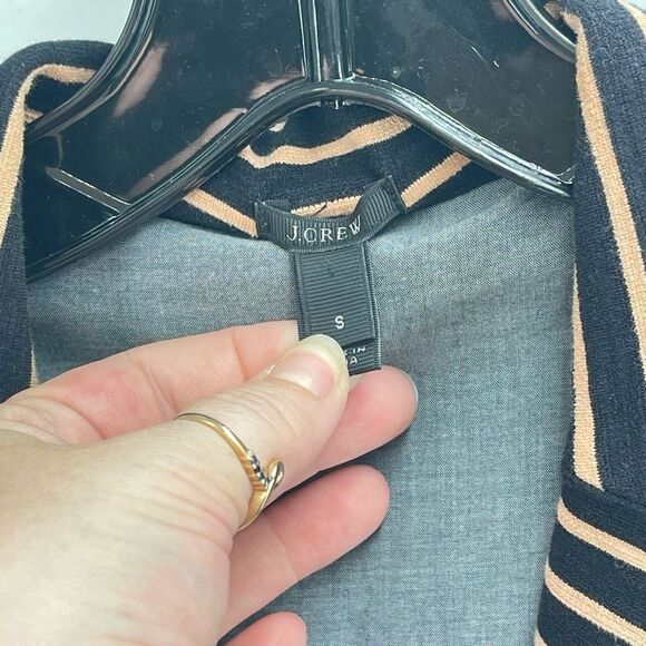 J Crew Womens Blazer Jacket Striped Pocket Cotton Stretch Navy Blue tan Small - Picture 8 of 10